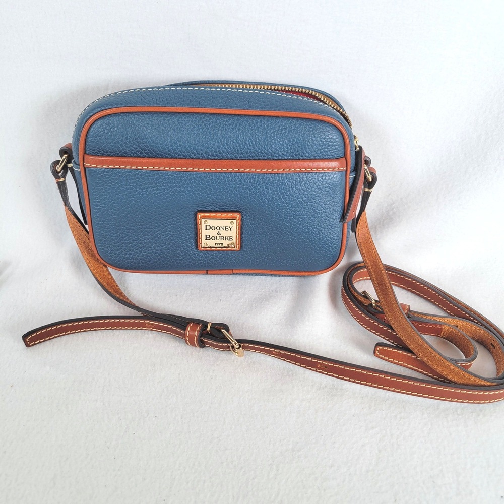Dooney Bourke Womens Camera Crossbody Pebble Leather Blue 80s Retro Old Money